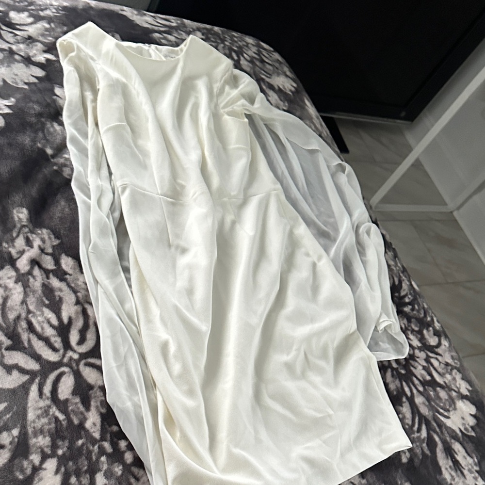 Calvin Klein, ivory, sheath dress with chiffon cape, size 6
